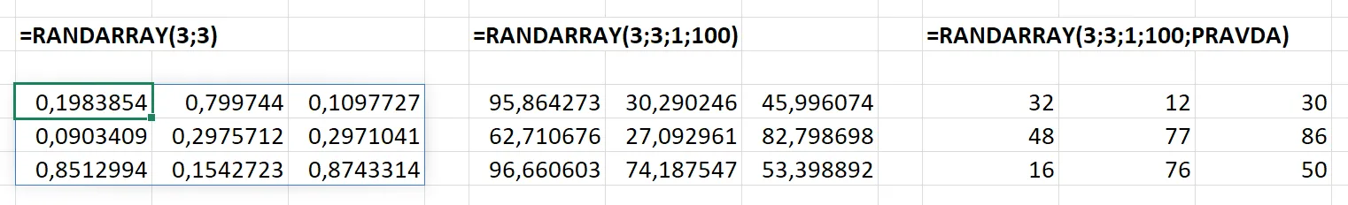 Funkce RANDARRAY a její základní použití.