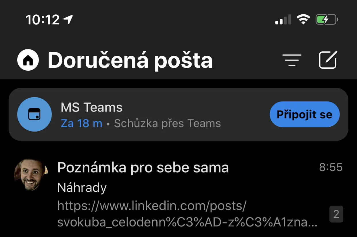 Připojení ke schůzce Teams v Outlooku pro iOS
