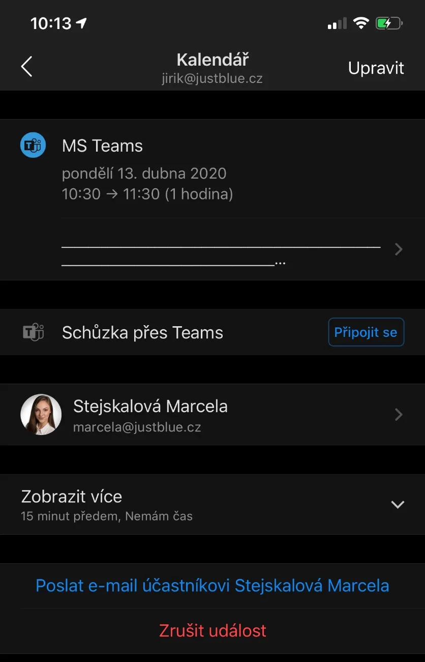 Připojení ke schůzce Teams v Outlooku pro iOS