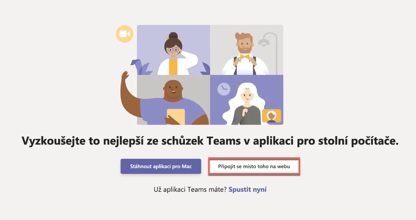 Teams schůzka z Chrome nebo Edge