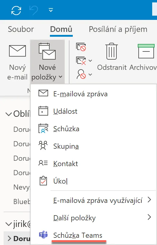 Vytvoření schůzky Teams v Outlooku pro Windows