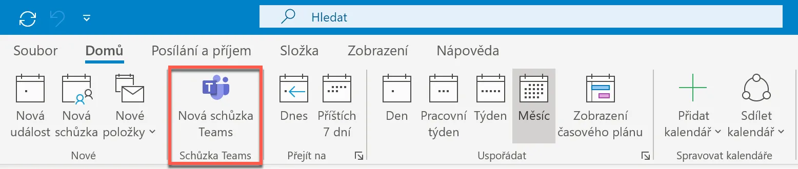 Vytvoření schůzky Teams v Outlooku pro Windows