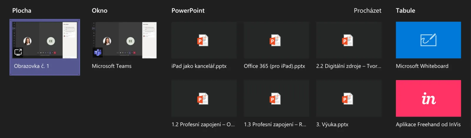 Snímek obrazovky k článku Co jde dělat během schůzky v Teams (3)