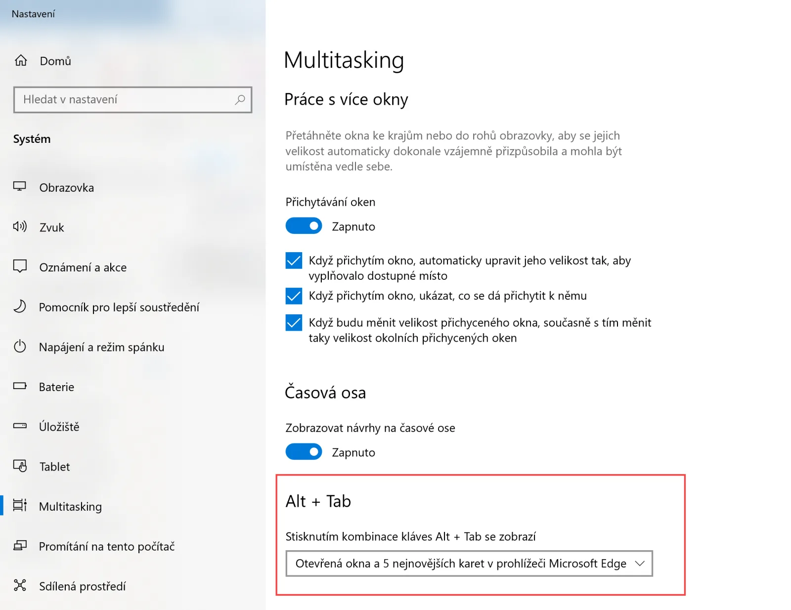 Nastaveni alt tab multitasking